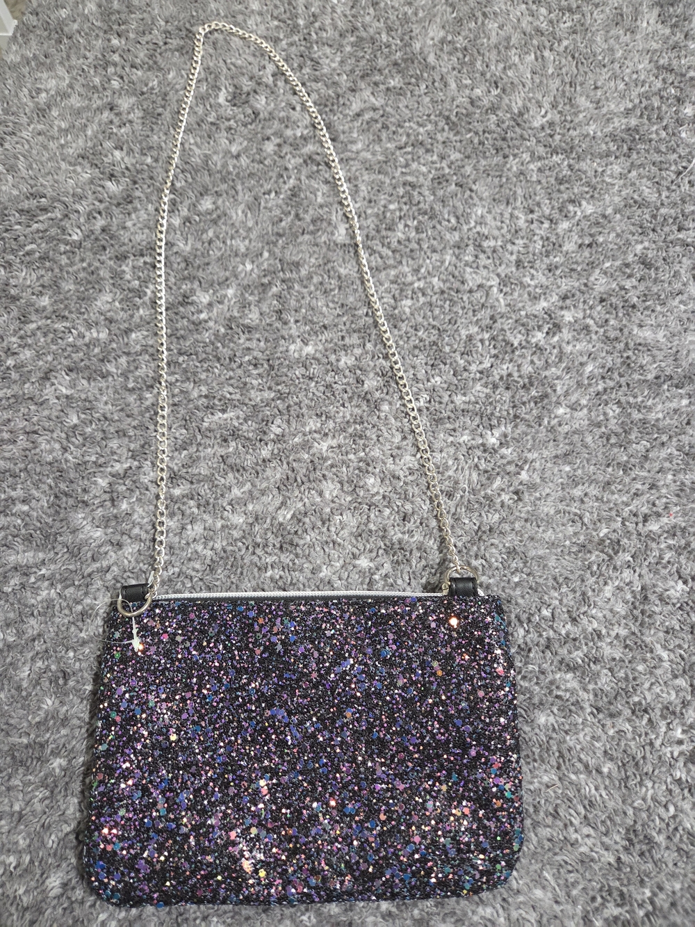 Old Navy Glitter Crossbody Bag in Multicolor Sparkle with Silver Chain